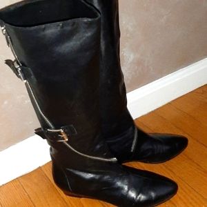 Vintage 80's black Leather Knee high boots. Italian Leather.